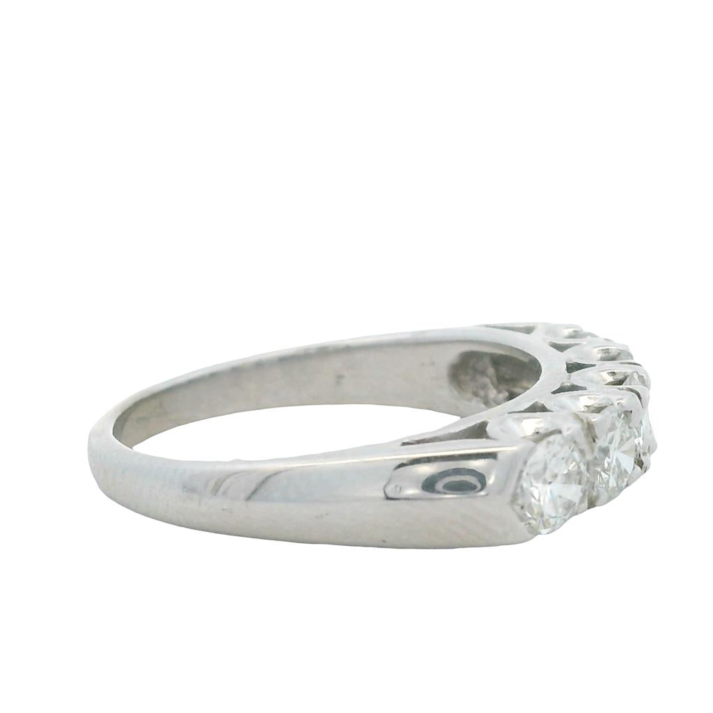 Estate 14K White Gold Round Diamond Five-Stone Wedding Band - 0.85 TCW Contemporary Design