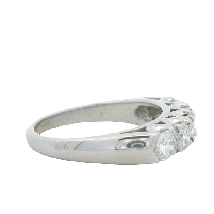 Estate 14K White Gold Round Diamond Five-Stone Wedding Band - 0.85 TCW Contemporary Design