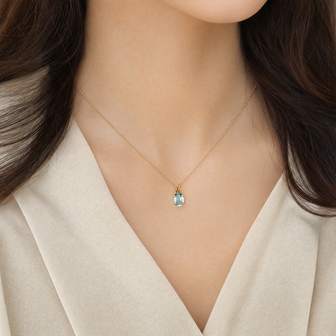 Estate 14K Yellow Gold 0.53CTW Oval Aquamarine Solitaire Vintage Pendant