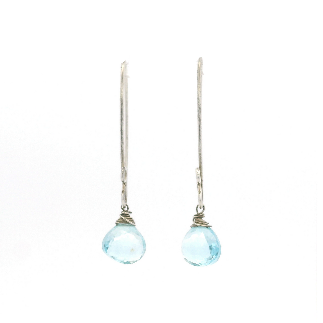 Estate Sterling Silver Blue Topaz Wire Dangle Earrings 11.24CT TWT