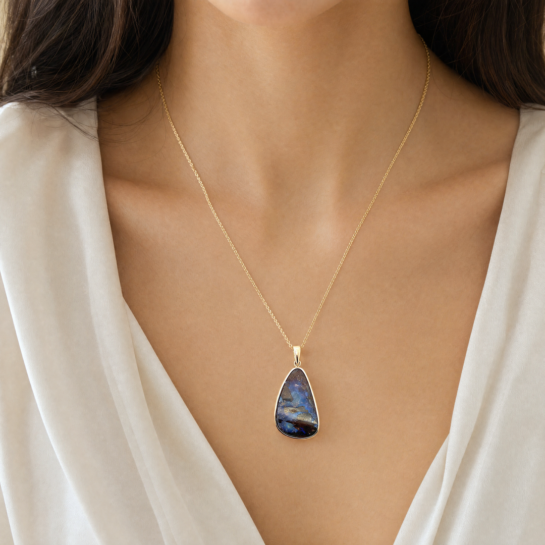 Estate 14K Yellow Gold Freeform Oval Blue & Brown Opal Double-Sided Pendant