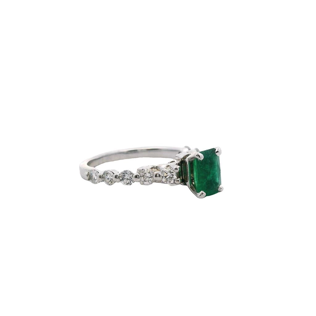 Estate 14KT White Gold 1.08 Ct Emerald & 0.55 TCW Diamond Ring