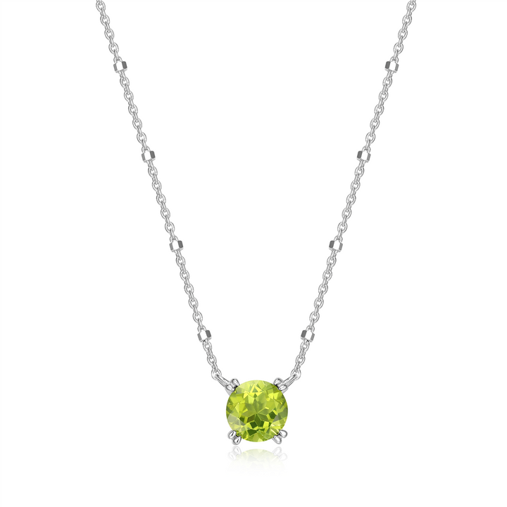 Sterling Silver Rhodium Plated Round Peridot Sparkle Solitaire with 18" Chain