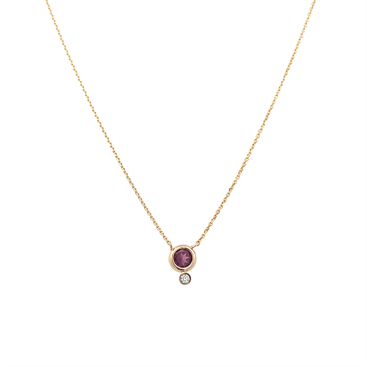 14K Yellow Gold 4mm Round Pink Topaz & Diamond Necklace