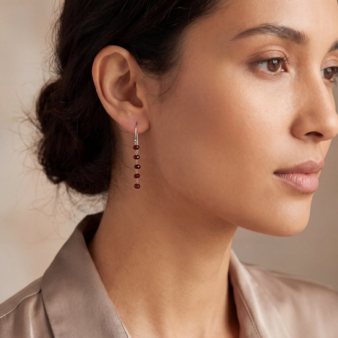 Estate Sterling Silver Garnet Bead Drop Earrings