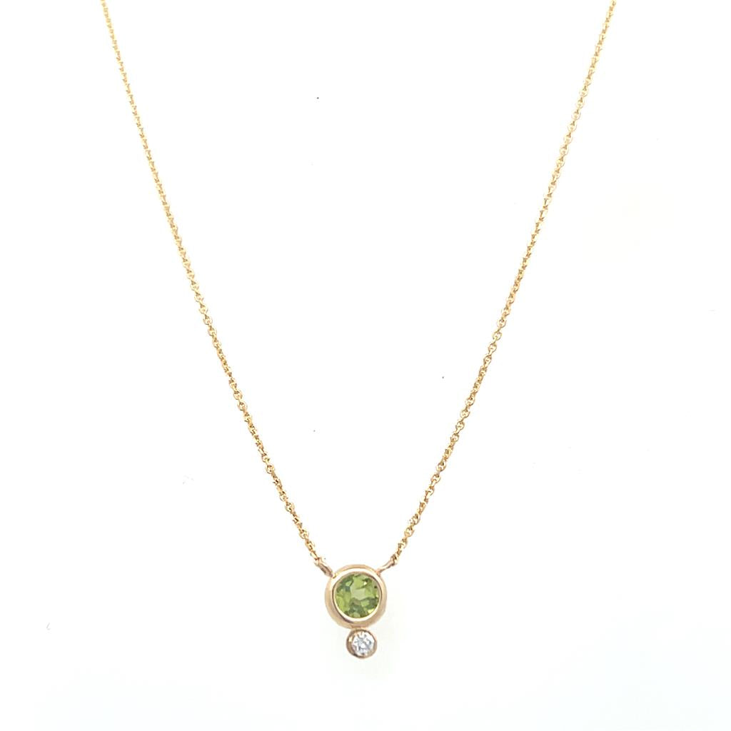 14K Yellow Gold Peridot and Diamond Necklace 20"