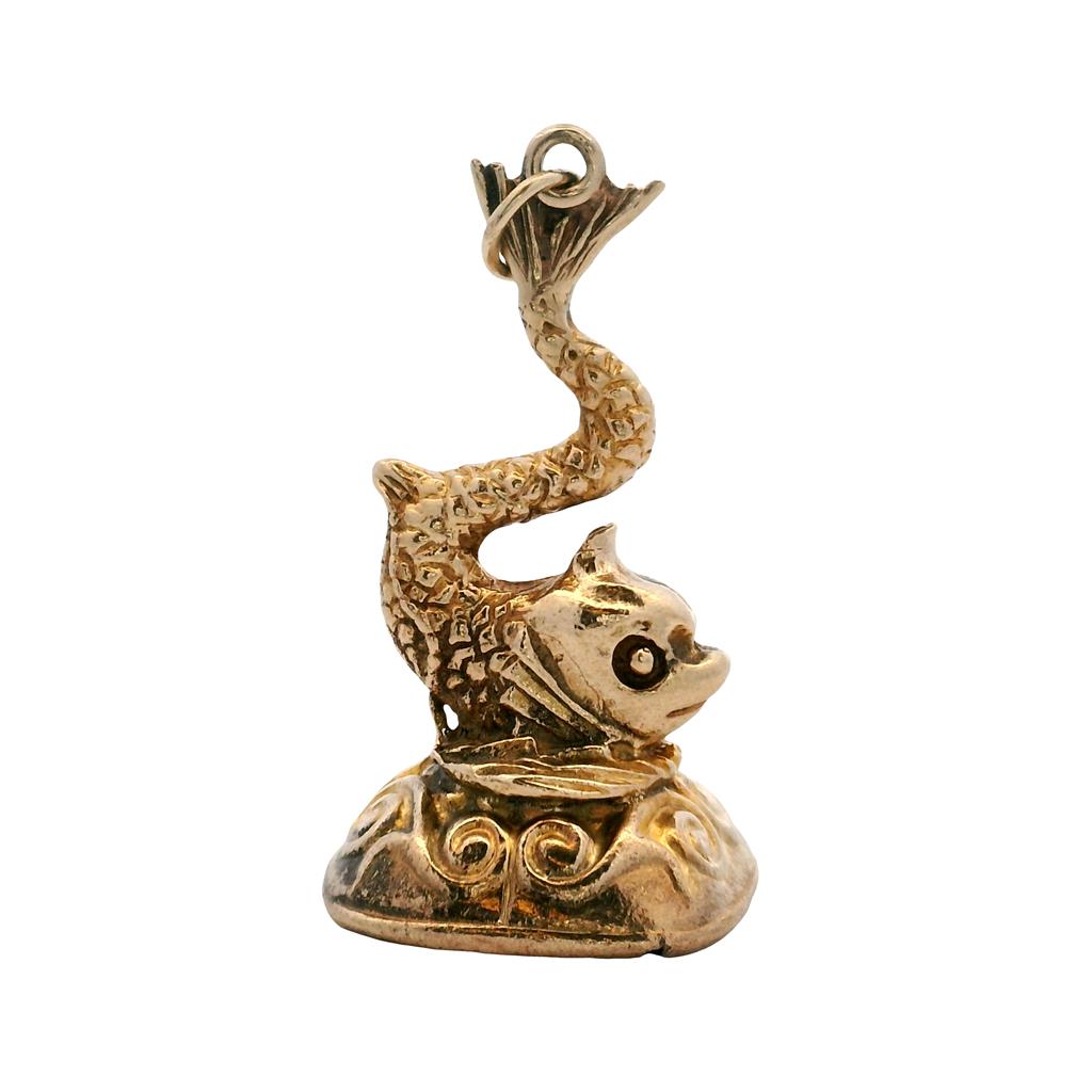 Estate Victorian Reproduction 10K Yellow Gold Sea Serpent Watch Fob - 1971