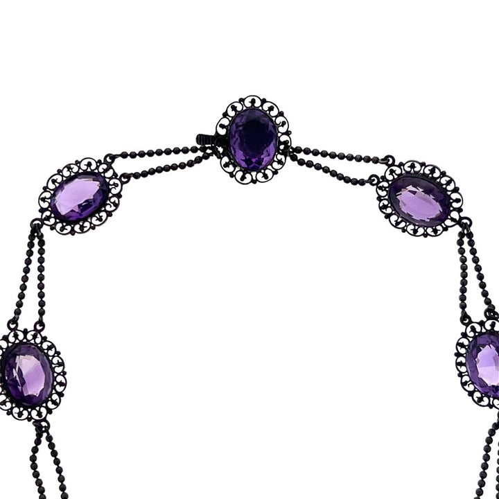 Antique Sterling Silver Amethyst Festoon Necklace - Victorian Gemstone Statement Piece
