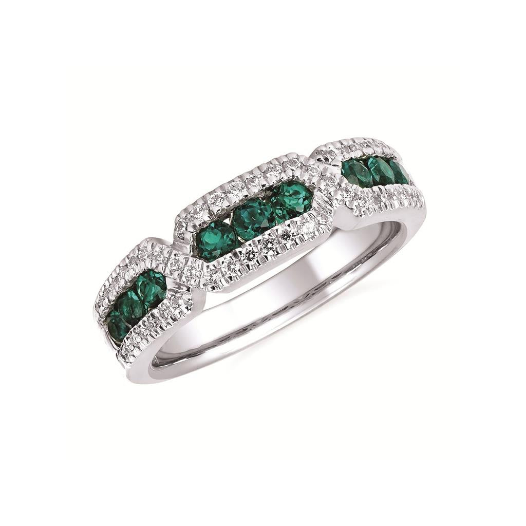 14K White Gold 0.90ctw Emerald & Diamond Band