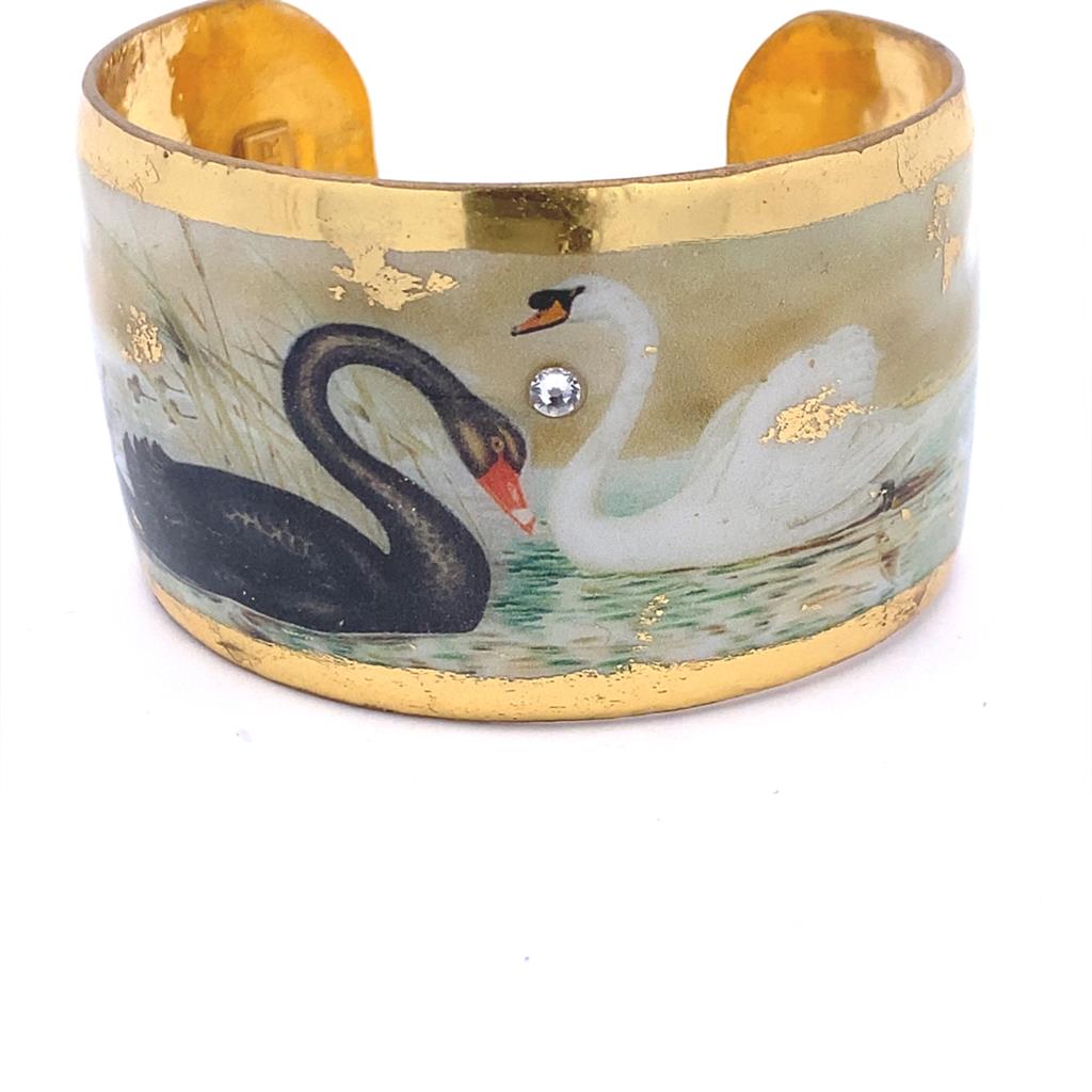 22K Gold Leaf Swan Dance Cuff Bracelet by Evocateur