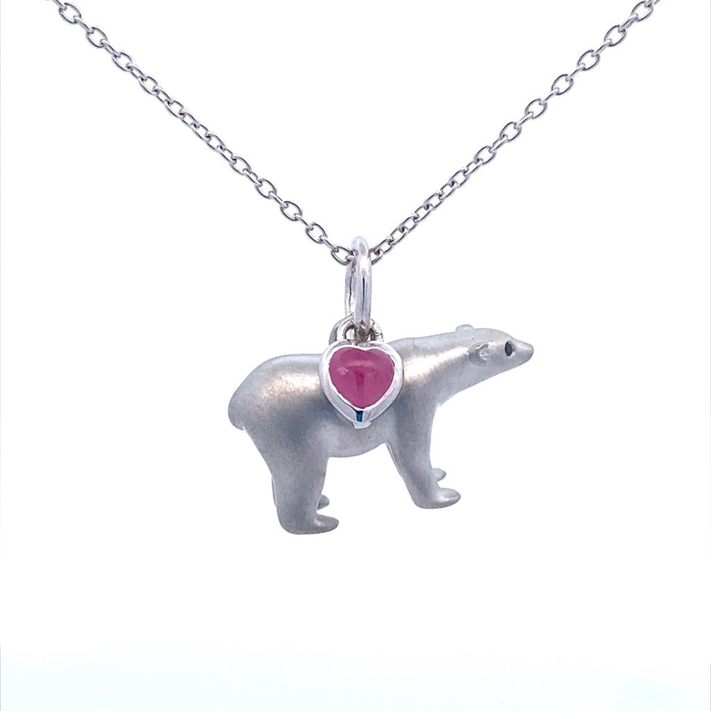 Sterling Silver Ruby & Black Diamond Polar Bear Necklace