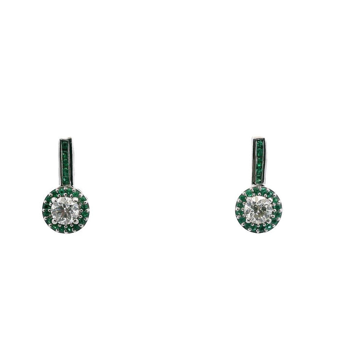 Estate 14K White Gold 1.33ctw Diamond & Emerald Halo Drop Earrings