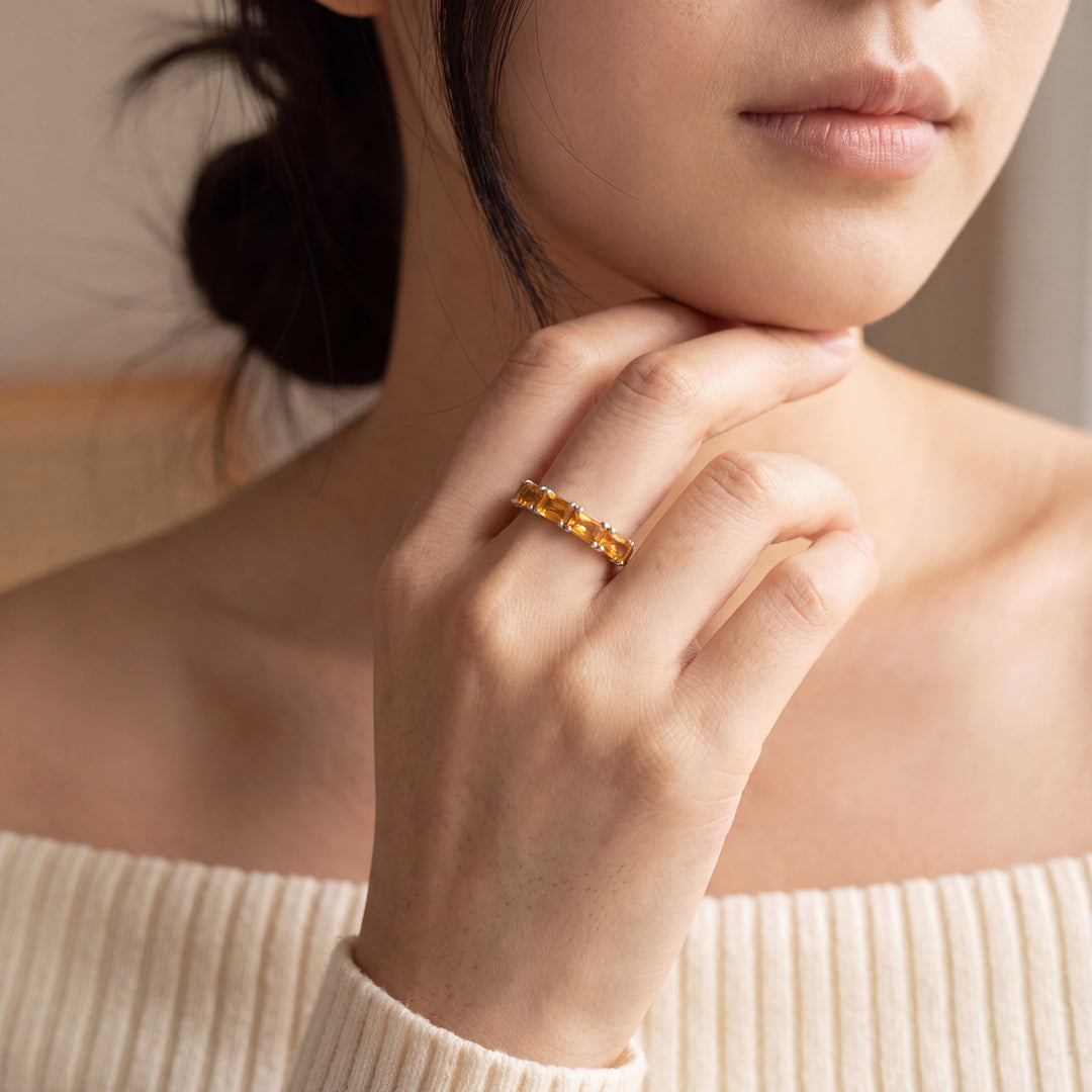 Estate Sterling Silver Five-Stone Baguette Citrine Ring