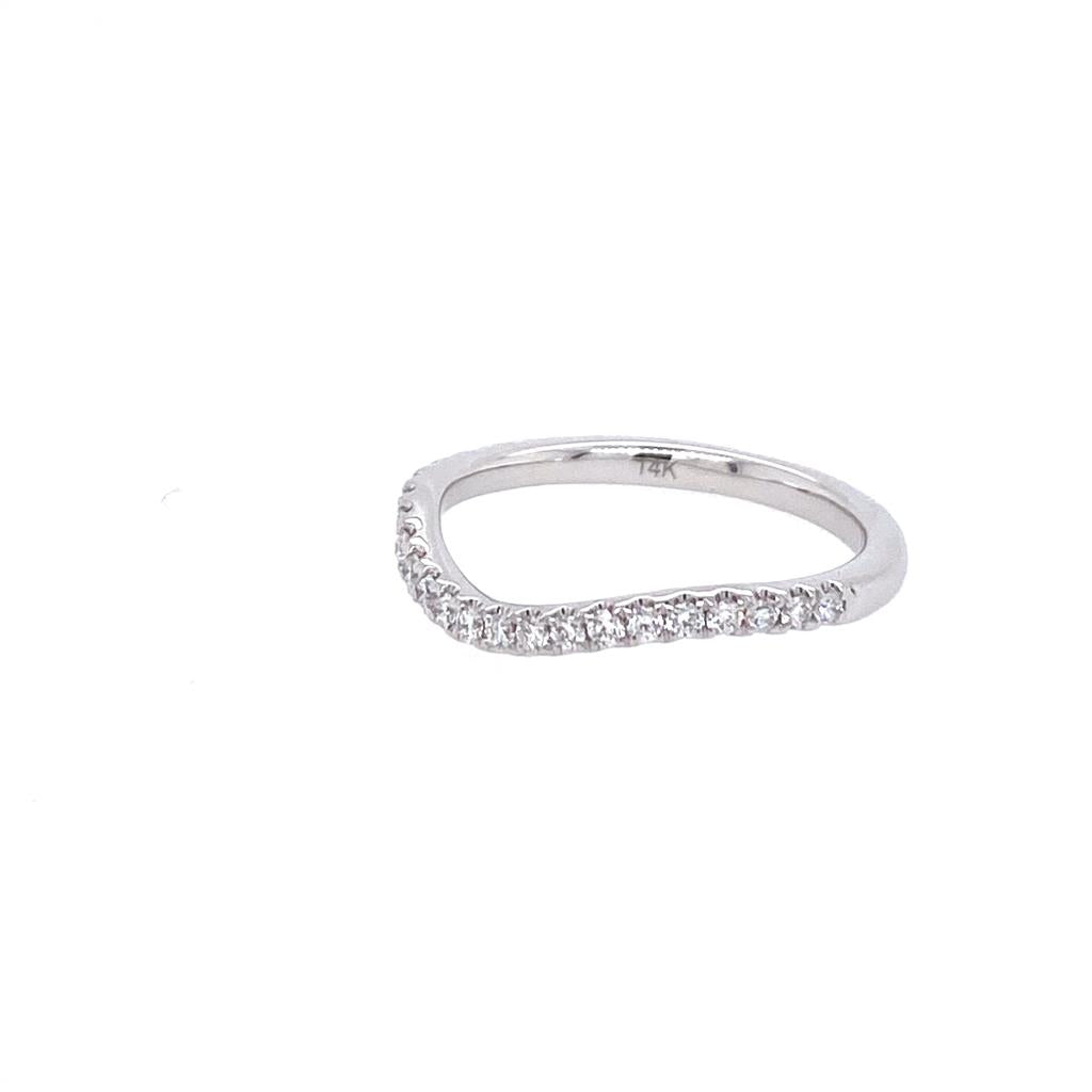 14K White Gold 0.25ctw Round Diamond Contoured Wedding Band