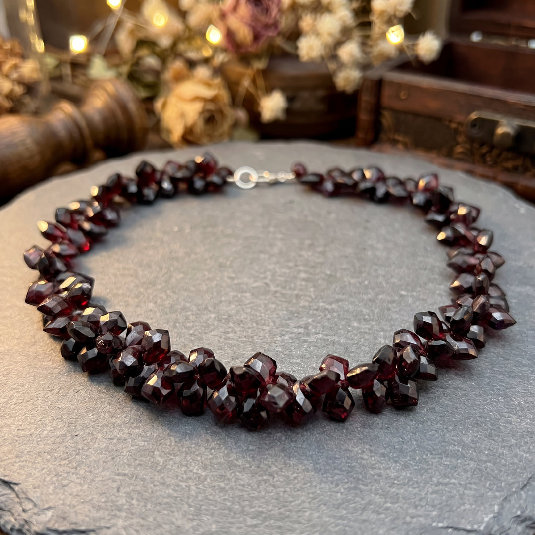 Estate Sterling Silver Garnet Briolette Cluster Necklace