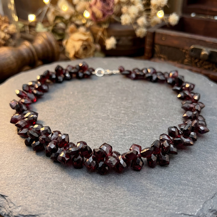 Estate Sterling Silver Garnet Briolette Cluster Necklace
