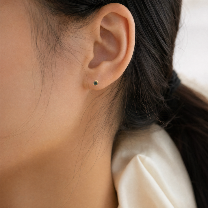 EST 14KTY 0.50CTW 3.5MM RC BLUE SAPPHIRE STUDS CONTEMPORARY