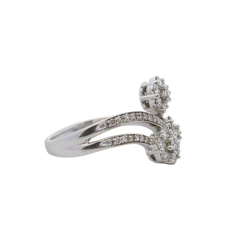 Estate 10K White Gold Contemporary Diamond Floral Ring