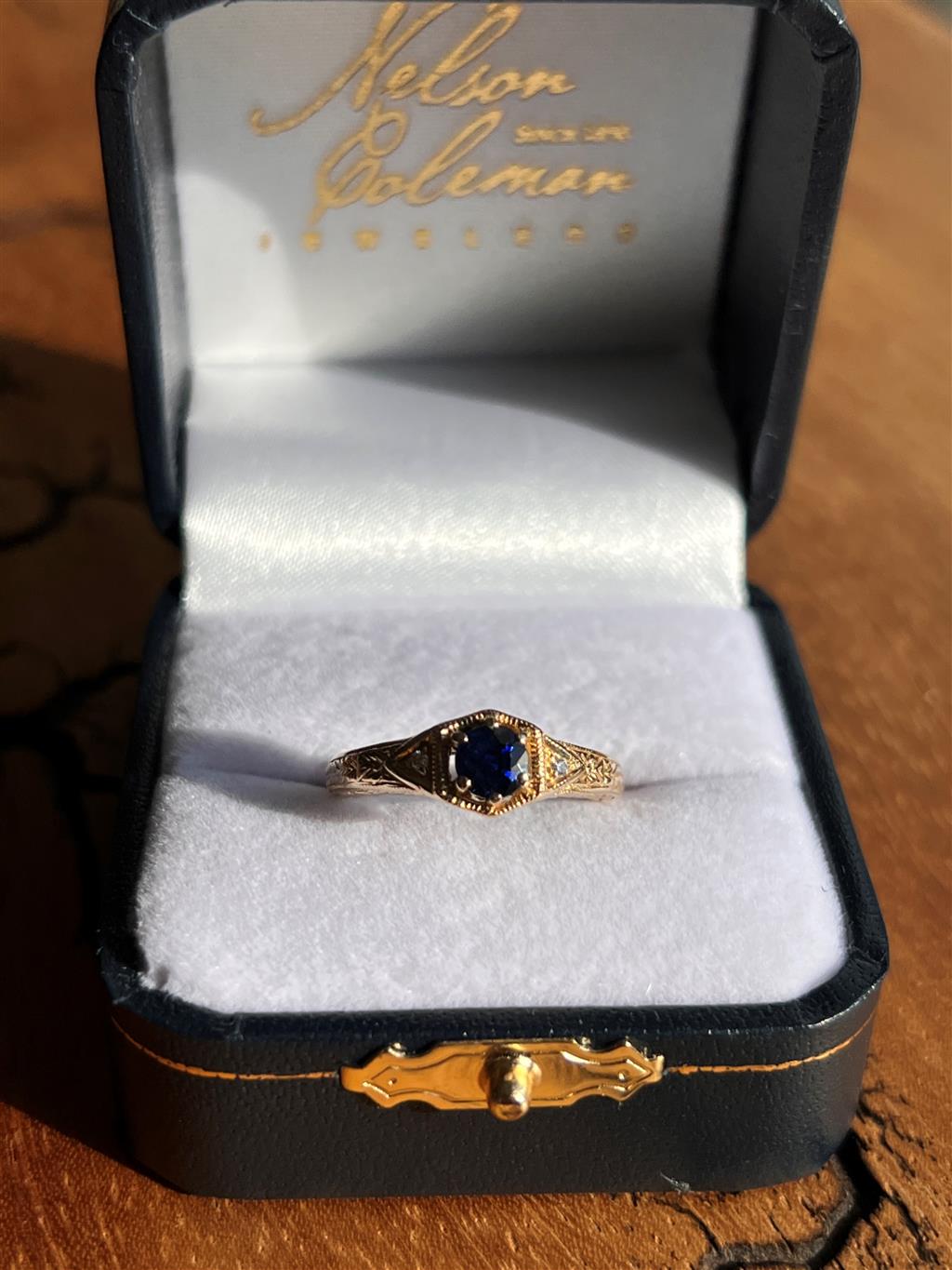 Estate 14K Yellow Gold 0.53ctw Blue Sapphire & Diamond Antique Style Ring