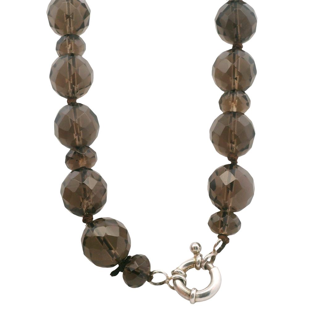 Estate Sterling Silver Smoky Quartz Bead Necklace
