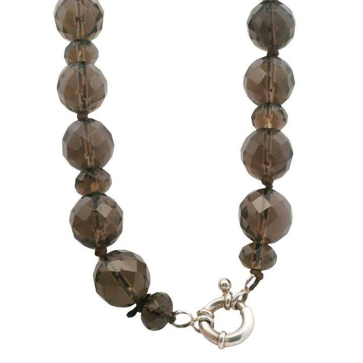 Estate Sterling Silver Smoky Quartz Bead Necklace
