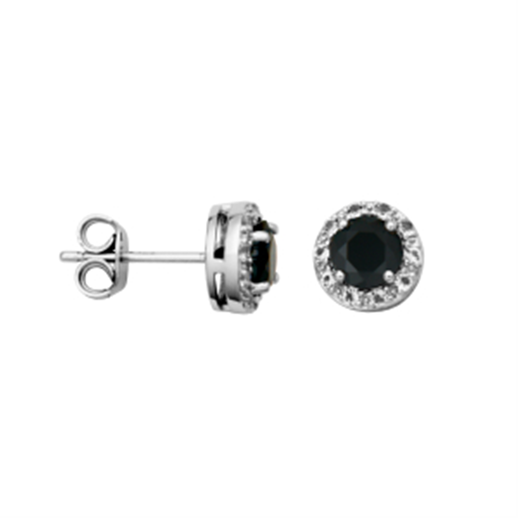 Sterling Silver Black Spinel & White Topaz Halo Stud Earrings by Samuel B.