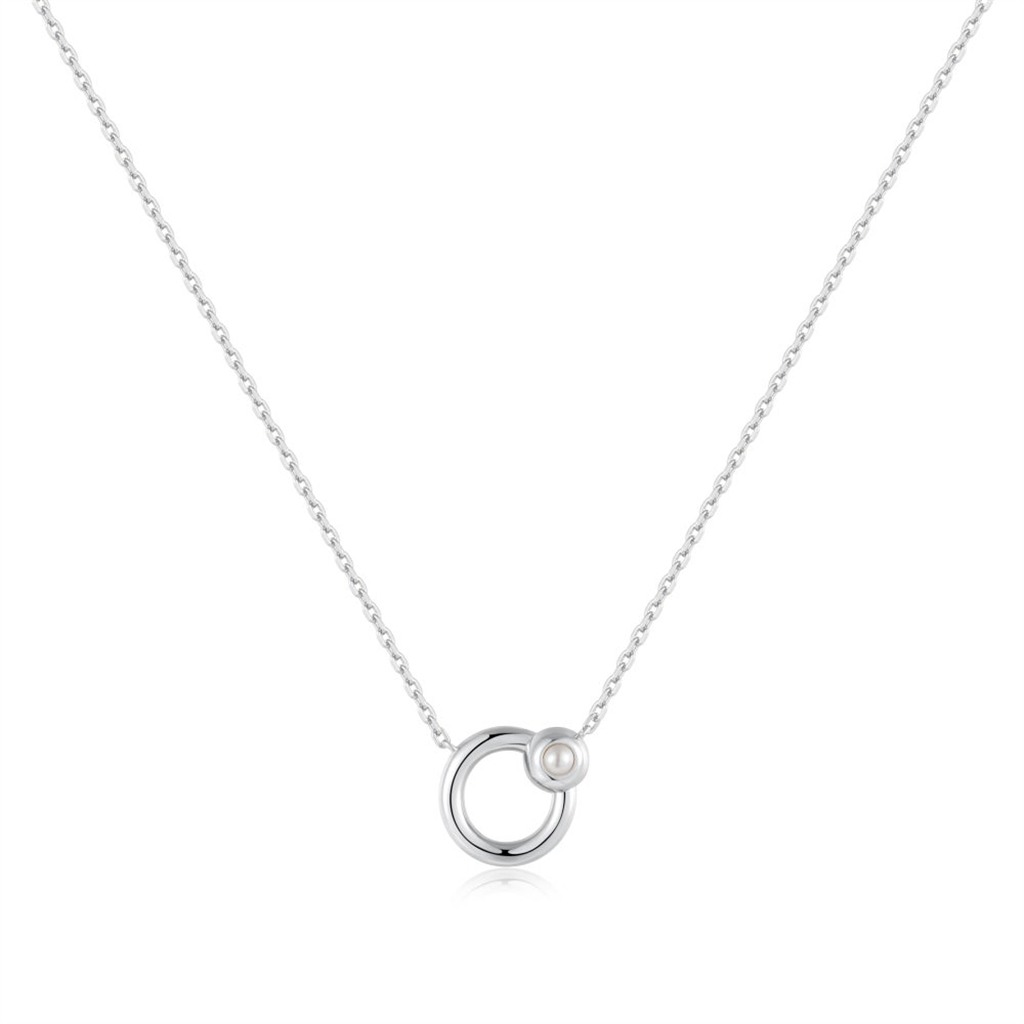 Sterling Silver Freshwater Pearl Circle Necklace by Ania Haie