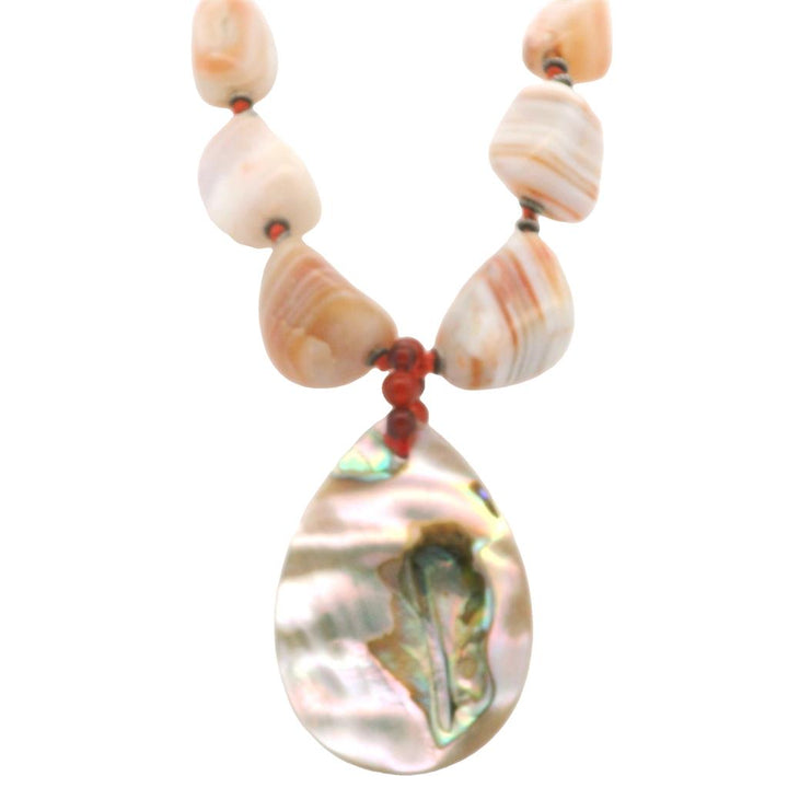 EST Sterling Silver Agate, Shell & Carnelian Bead 20" Necklace Contemporary