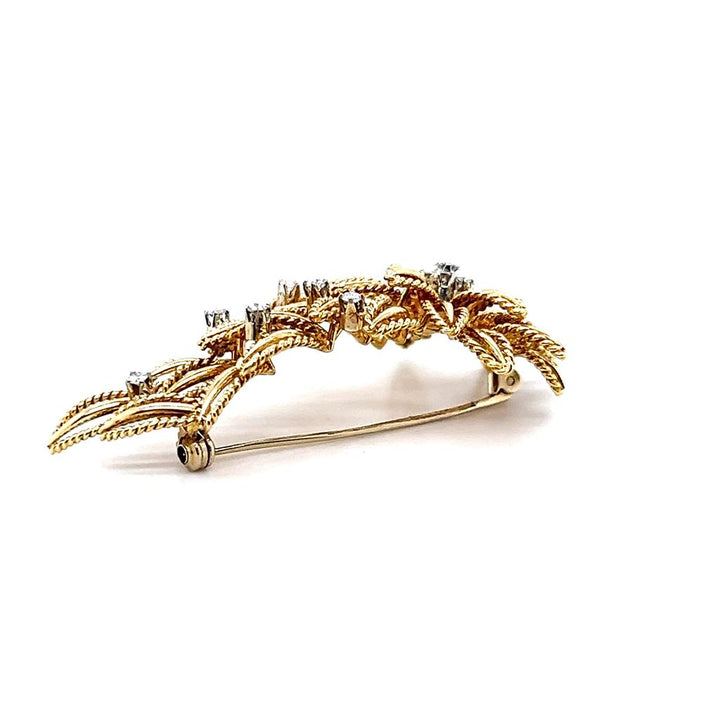 Estate 18K Yellow Gold Openwork Floral Diamond Brooch - 0.41 TCW