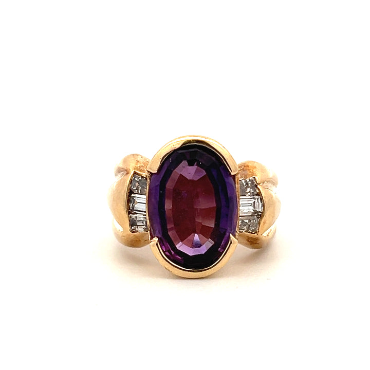 Estate 14K Yellow Gold 5.44ctw Oval Amethyst & Diamond Ring