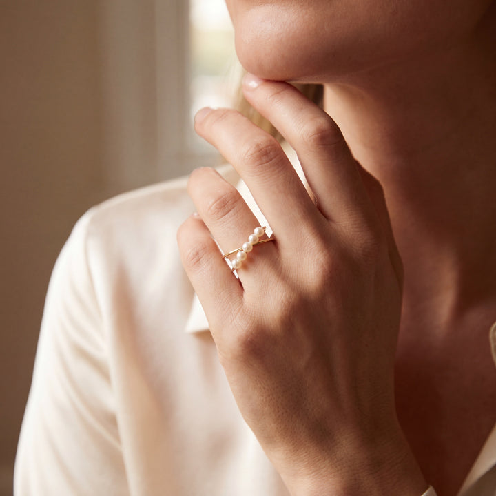 Estate 14K Yellow Gold Cultured Pearl Cross Over Ring by Effy