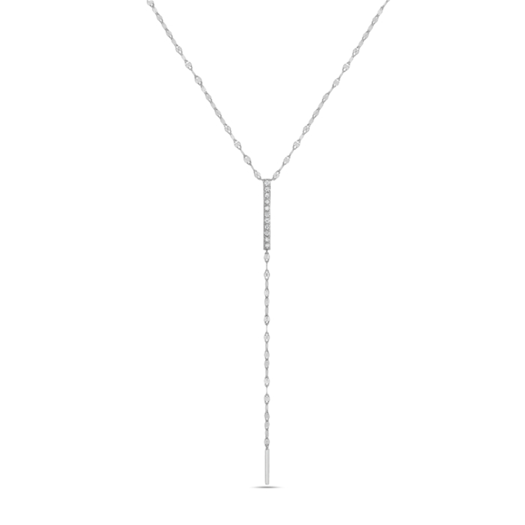 14K White Gold Diamond Y-Style Marina Link Necklace with Adjustable 18" Chain