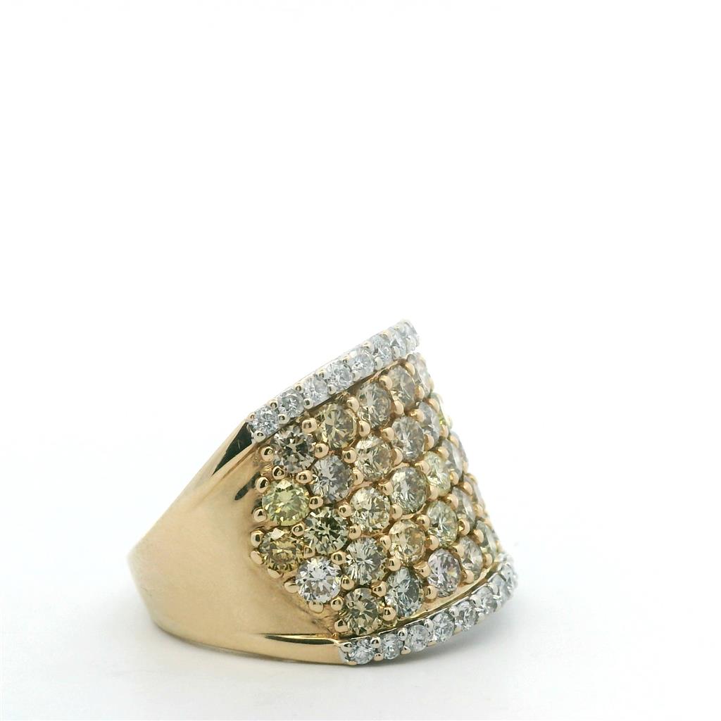 Estate 14K Two Tone Gold 5.44ctw Colored Diamond Multi Row Ring