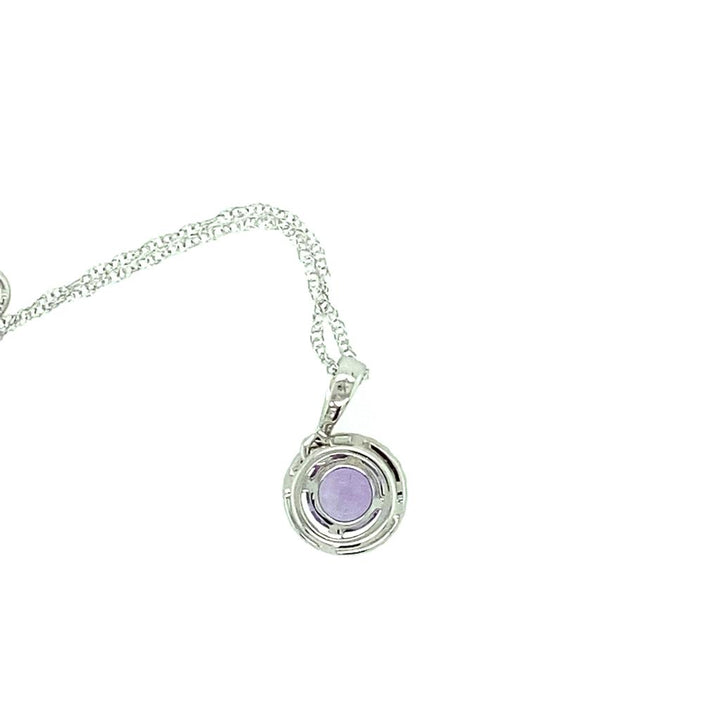 14K White Gold 0.57ctw Amethyst & Diamond Halo Necklace