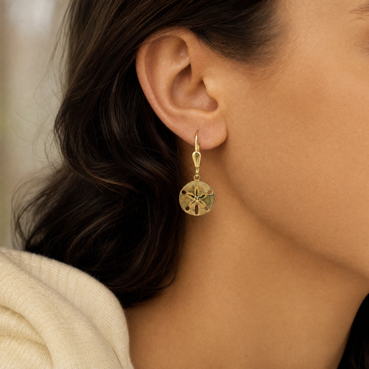 Estate 14KT Yellow Gold Sand Dollar Lever Back Earrings