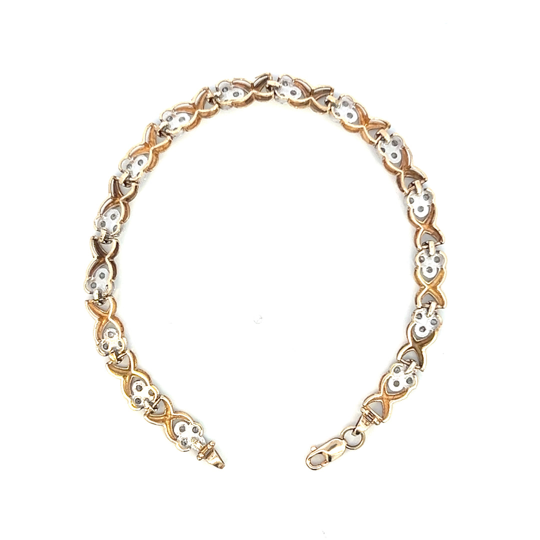 Estate 10K Two Tone Gold 0.30ctw Round Diamond X Link Bracelet