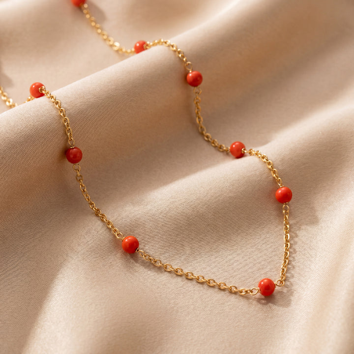 Estate 18K Yellow Gold Vintage Coral Station Necklace