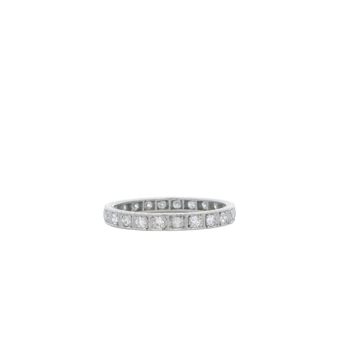 Estate Platinum Single-Cut Diamond Eternity Band - 0.65 TCW Vintage Anniversary Ring