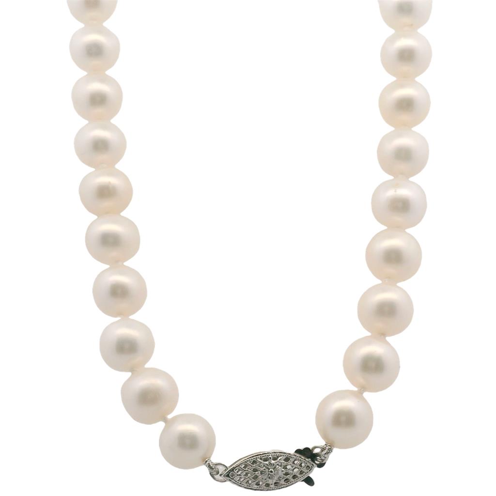 Estate 14K White Gold 9-9.5mm Pearl Strand Necklace