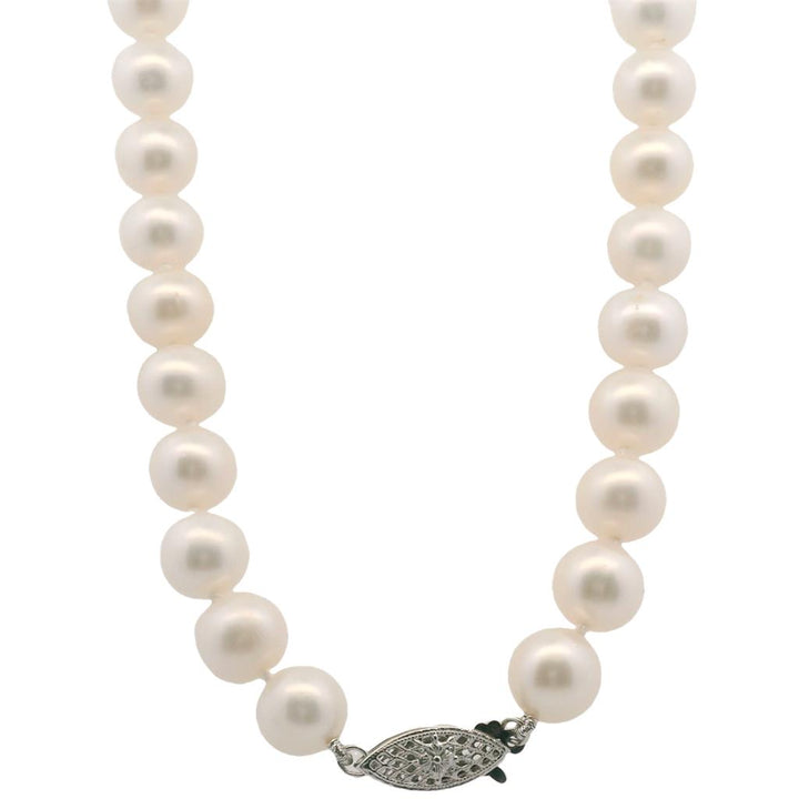 Estate 14K White Gold 9-9.5mm Pearl Strand Necklace