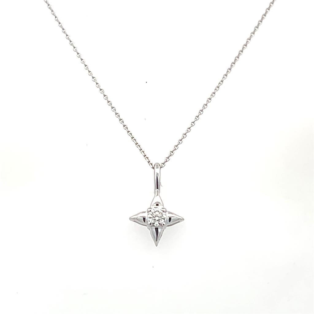 14K White Gold 0.10ctw Diamond Star Necklace