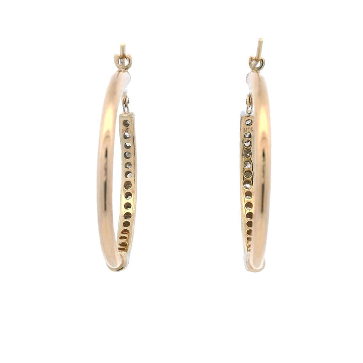 Estate 10K Yellow and White Gold Diamond Inside-Out Hoop Earrings