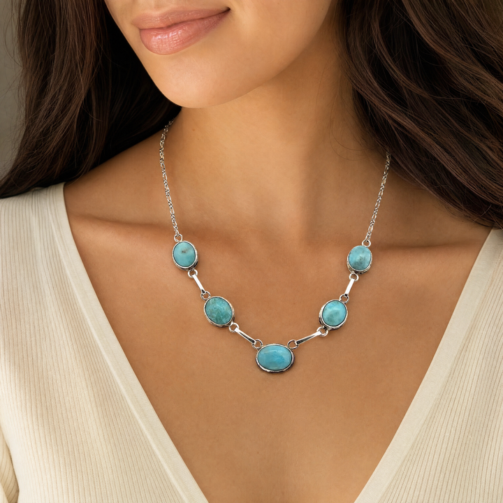 Estate Sterling Silver Oval Cabochon Larimar Necklace