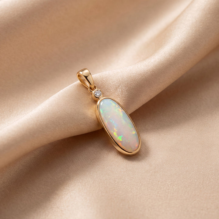Estate 18K Yellow Gold Freeform Opal & Diamond Pendant