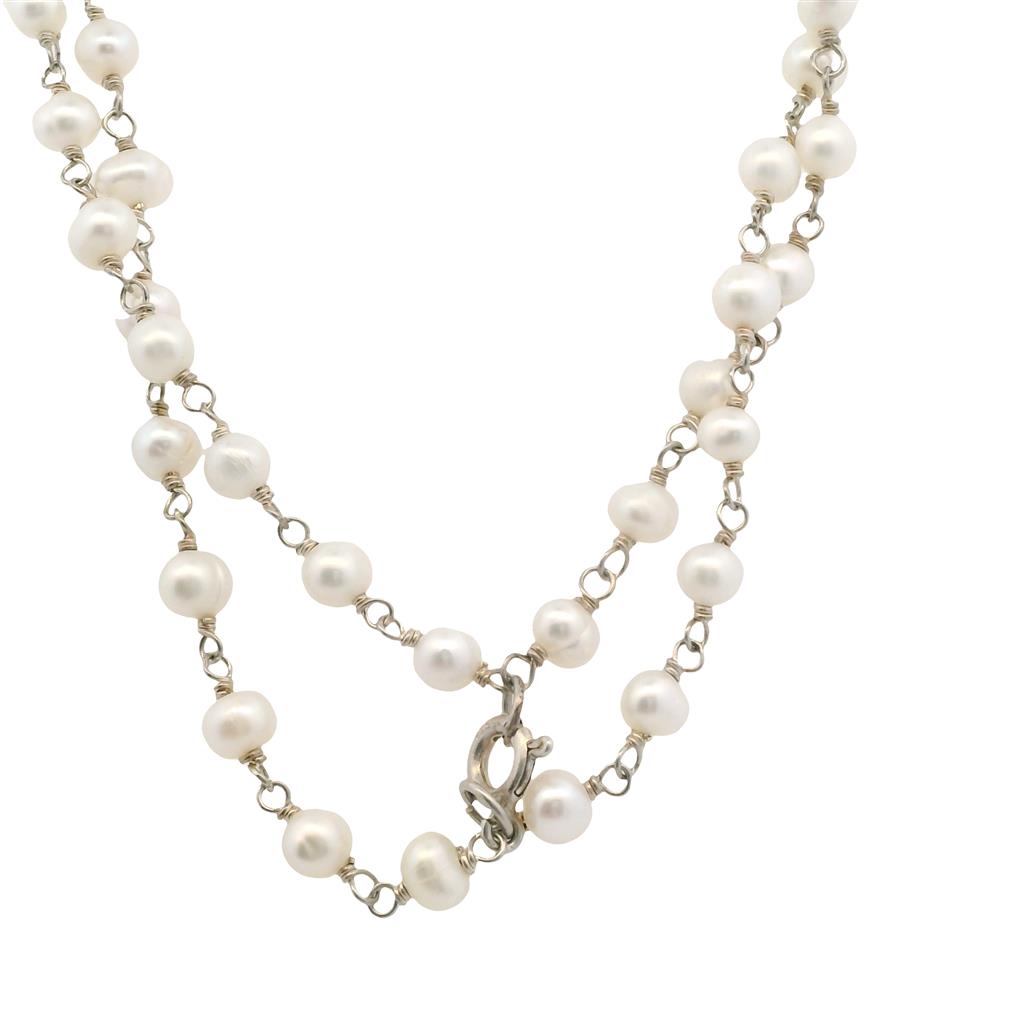 Estate Sterling Silver Rose Quartz & Pearl Double Strand Necklace