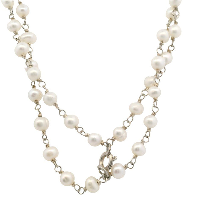 Estate Sterling Silver Rose Quartz & Pearl Double Strand Necklace