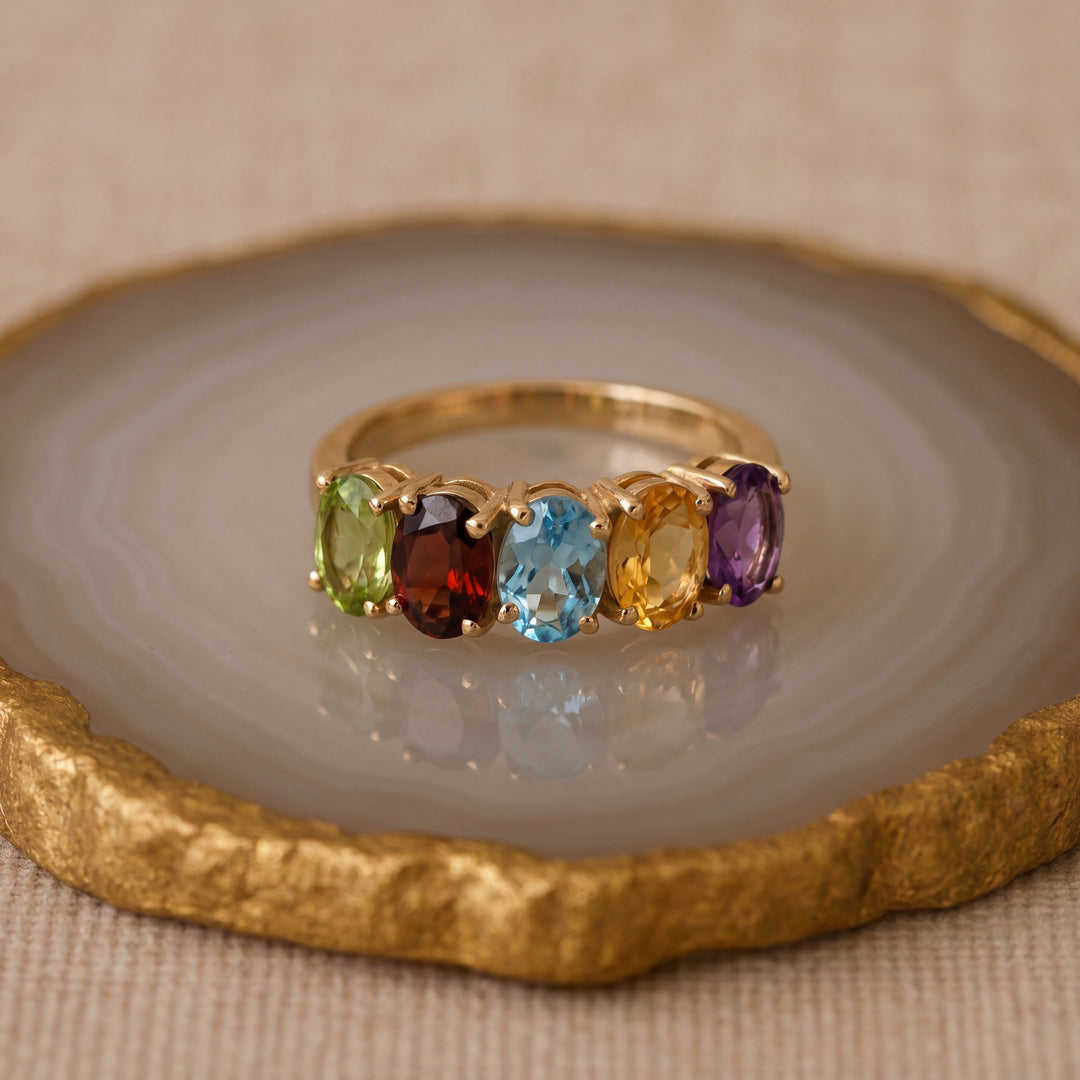 Estate 10K Yellow Gold 2.59CTW Multi-Gemstone Five-Stone Band