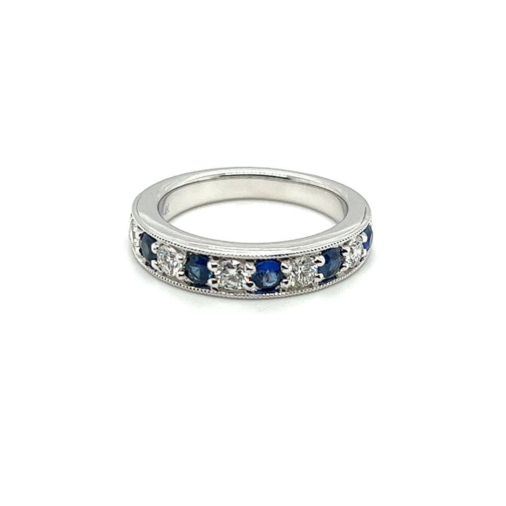 14K White Gold 1.16ctw Blue Sapphire & Diamond Alternating Wedding Band