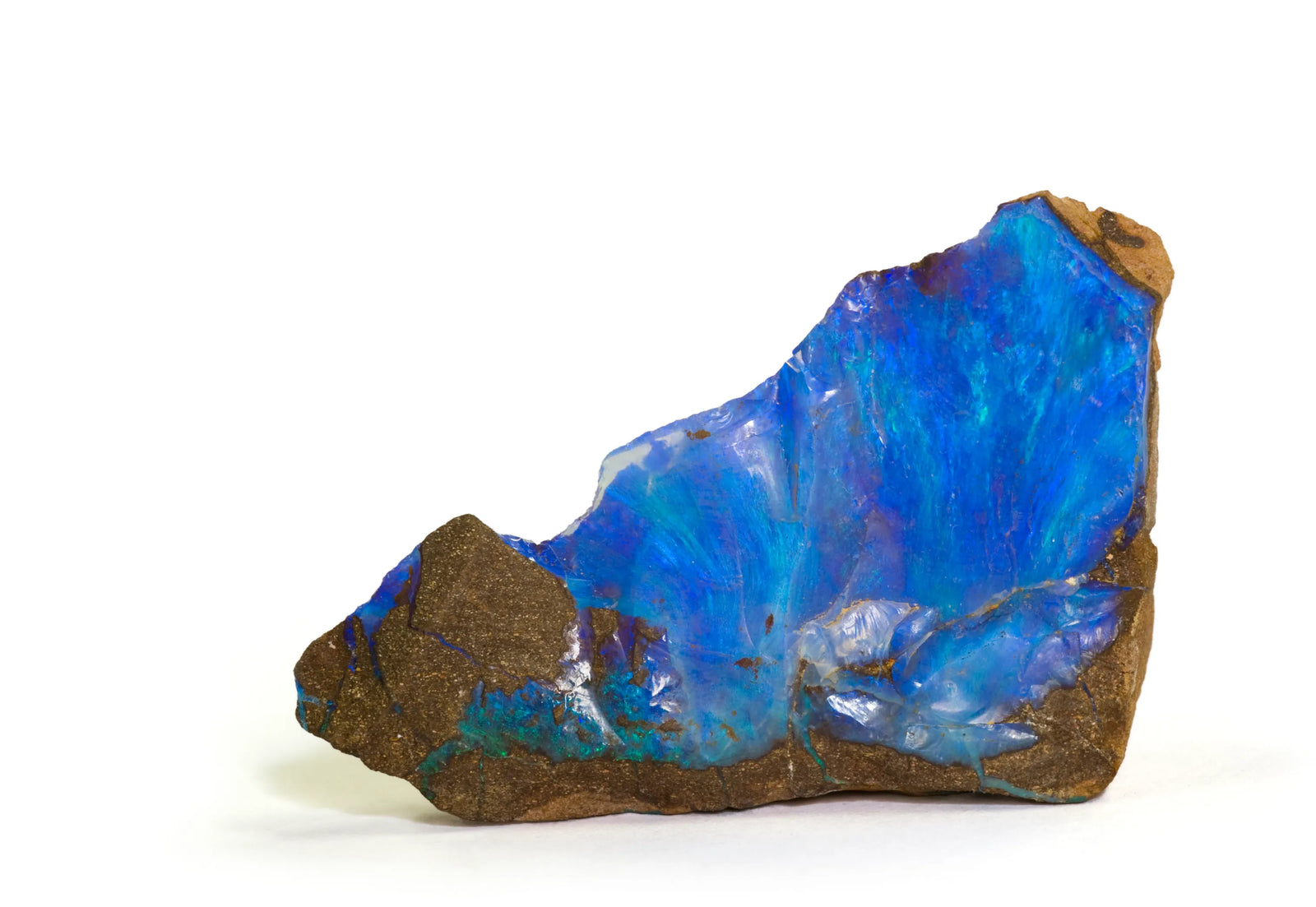 Blue opal stone on a white background