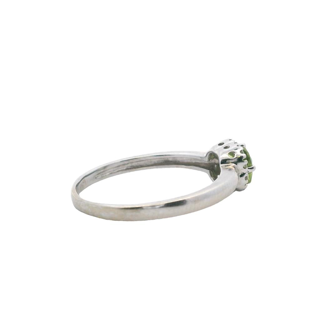 Estate 10K White Gold 0.76ctw Peridot & Diamond Halo Ring